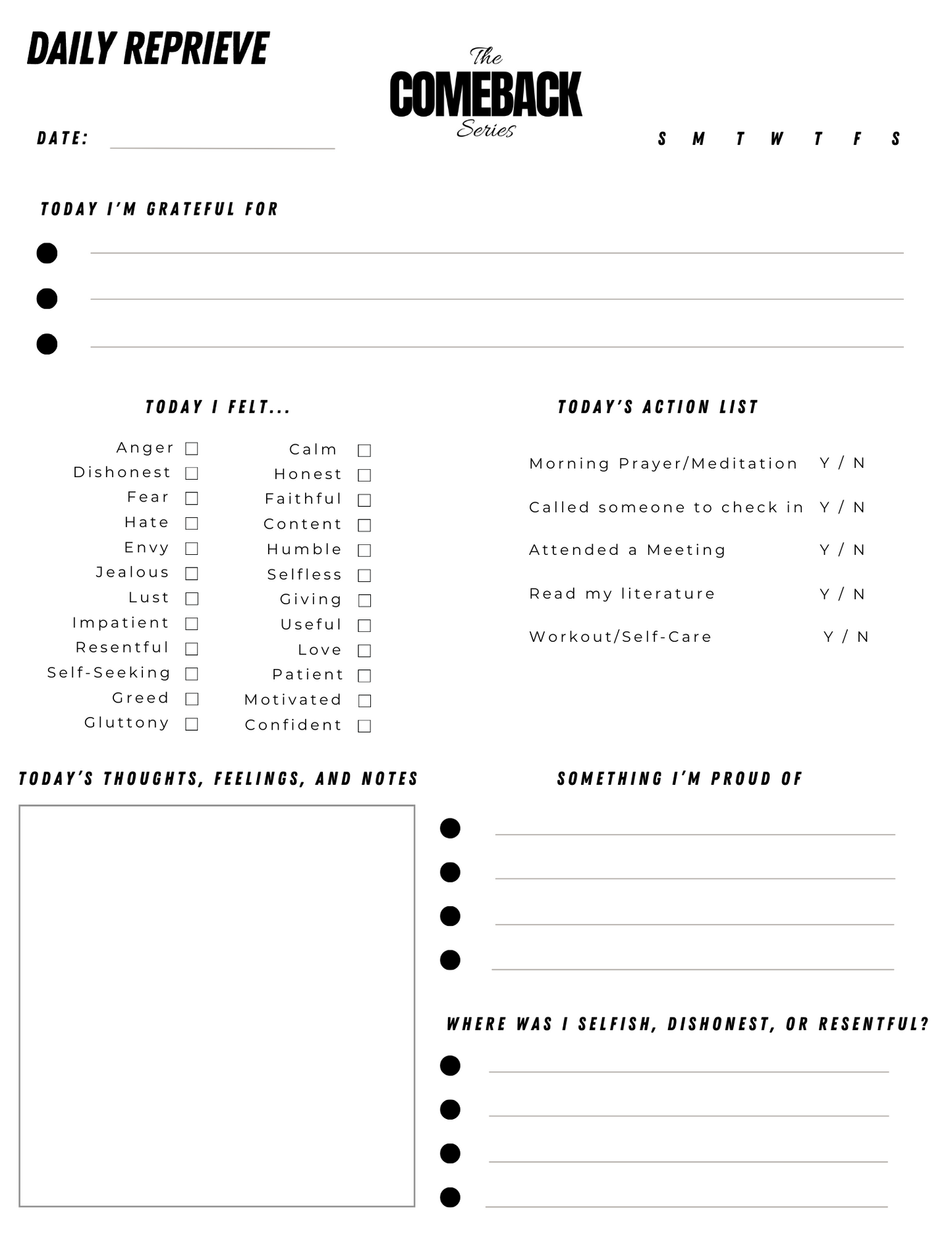 Daily Reprieve 10th Step Sheet